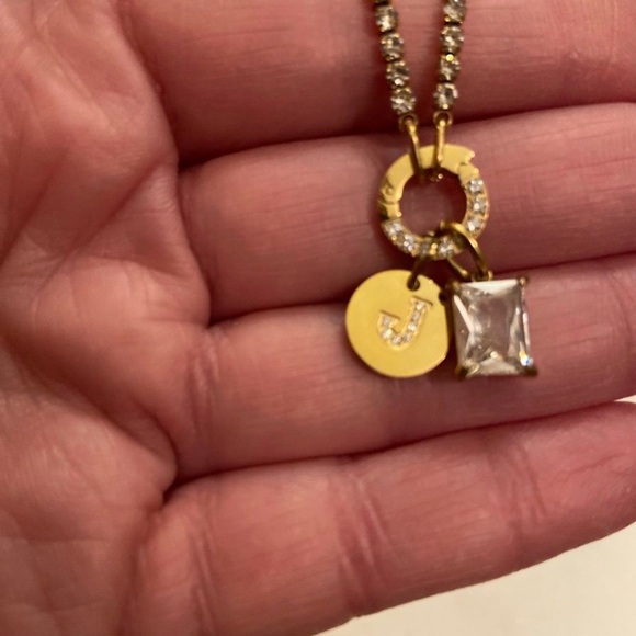 Alphabet initial letter necklace with Rhinestone chain - Picture 2 of 5